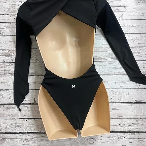 Makara Wear Luna Long Sleeve Swimsuit High Neck One Piece Black size Medium - Picture 13 of 15